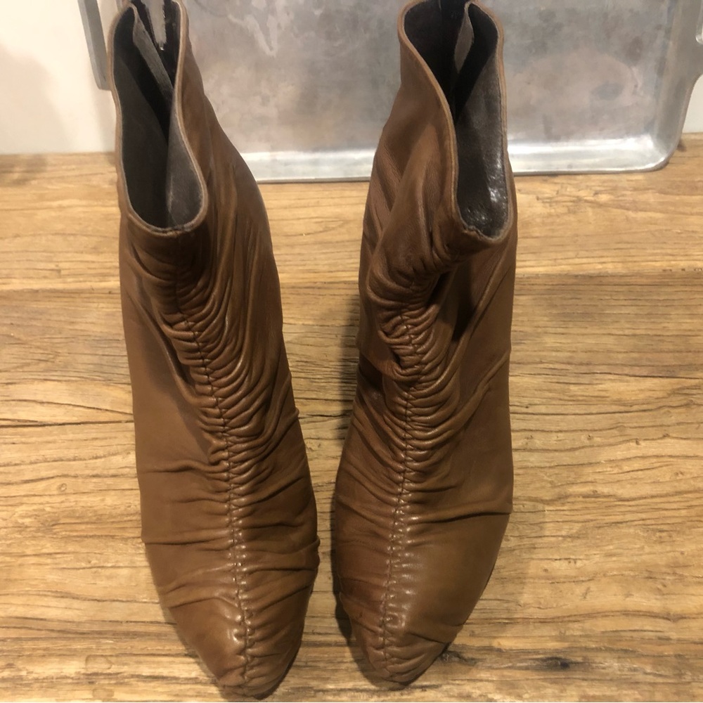 Icone Italian Camel Ruched Booties - Picture 2 of 5